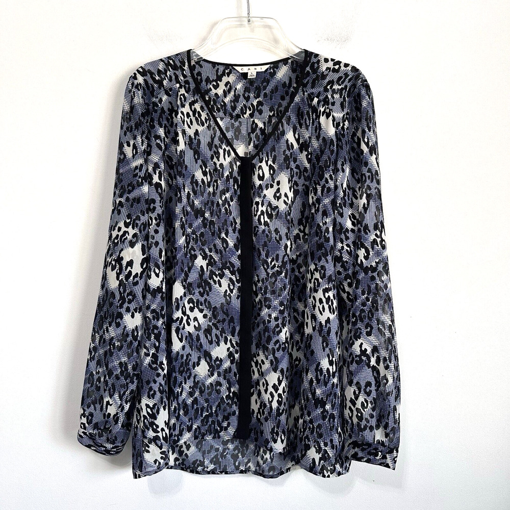 CABI Blouse L Style #977 Fatale Animal Print Long Sleeve Semi Sheer Tunic Casual